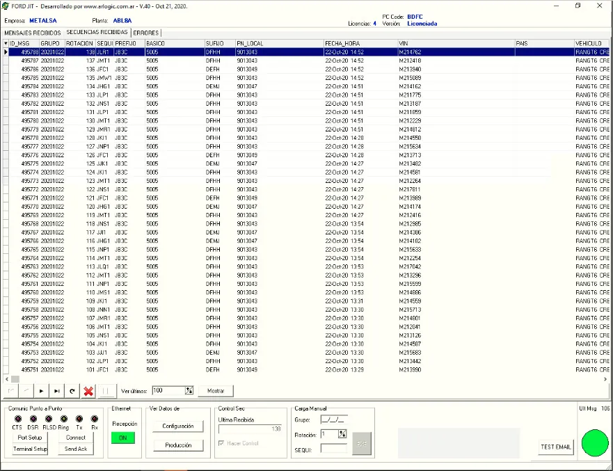 Programa de secuenciados con la lista de secuencias recibidas