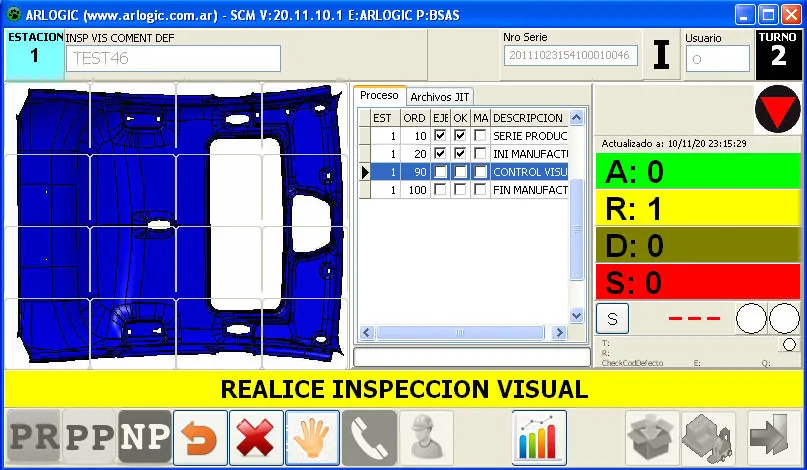 Inspección Visual con selección y registro en trazabilidad de zonas con defectos